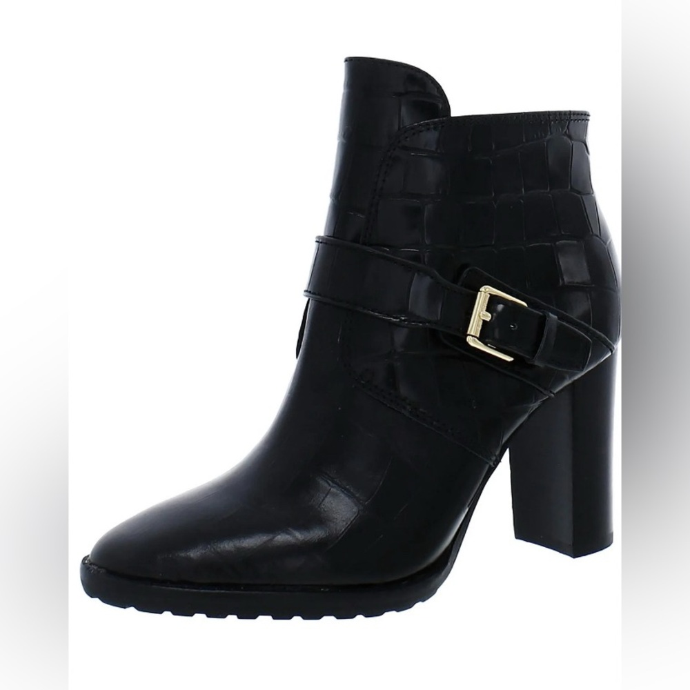 Lauren Ralph Lauren Black Croc-Embossed Mailyn Ankle Booties NWT